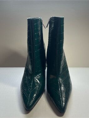 Marc Fisher Women’s Dark Green Croc-Embossed Pointed Ankle Boots